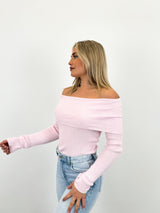 Pink ribbed boat sweater