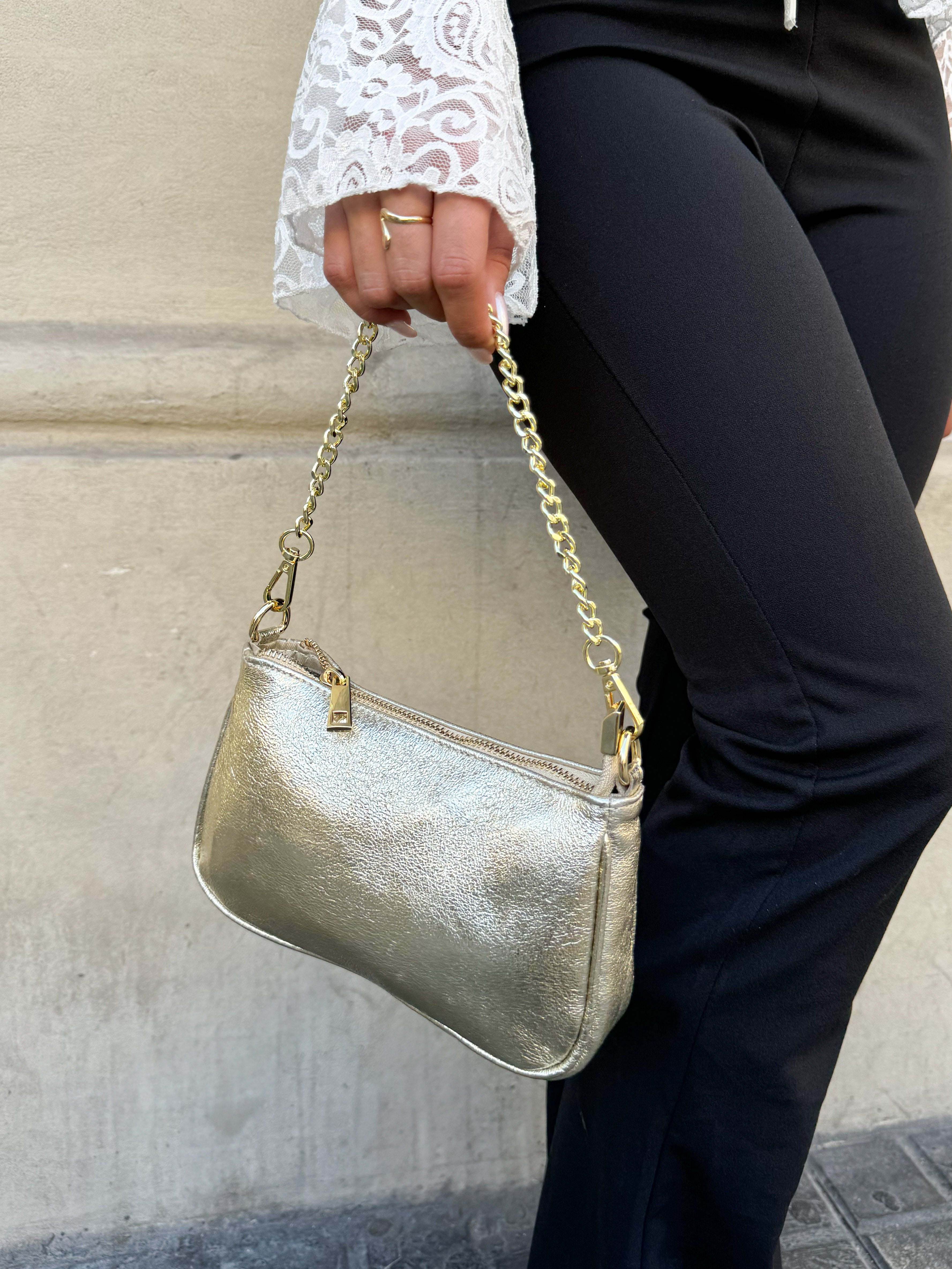 Golden shoulder chain bag