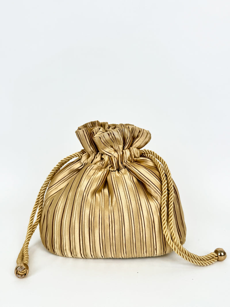 Gold satin clutch bag