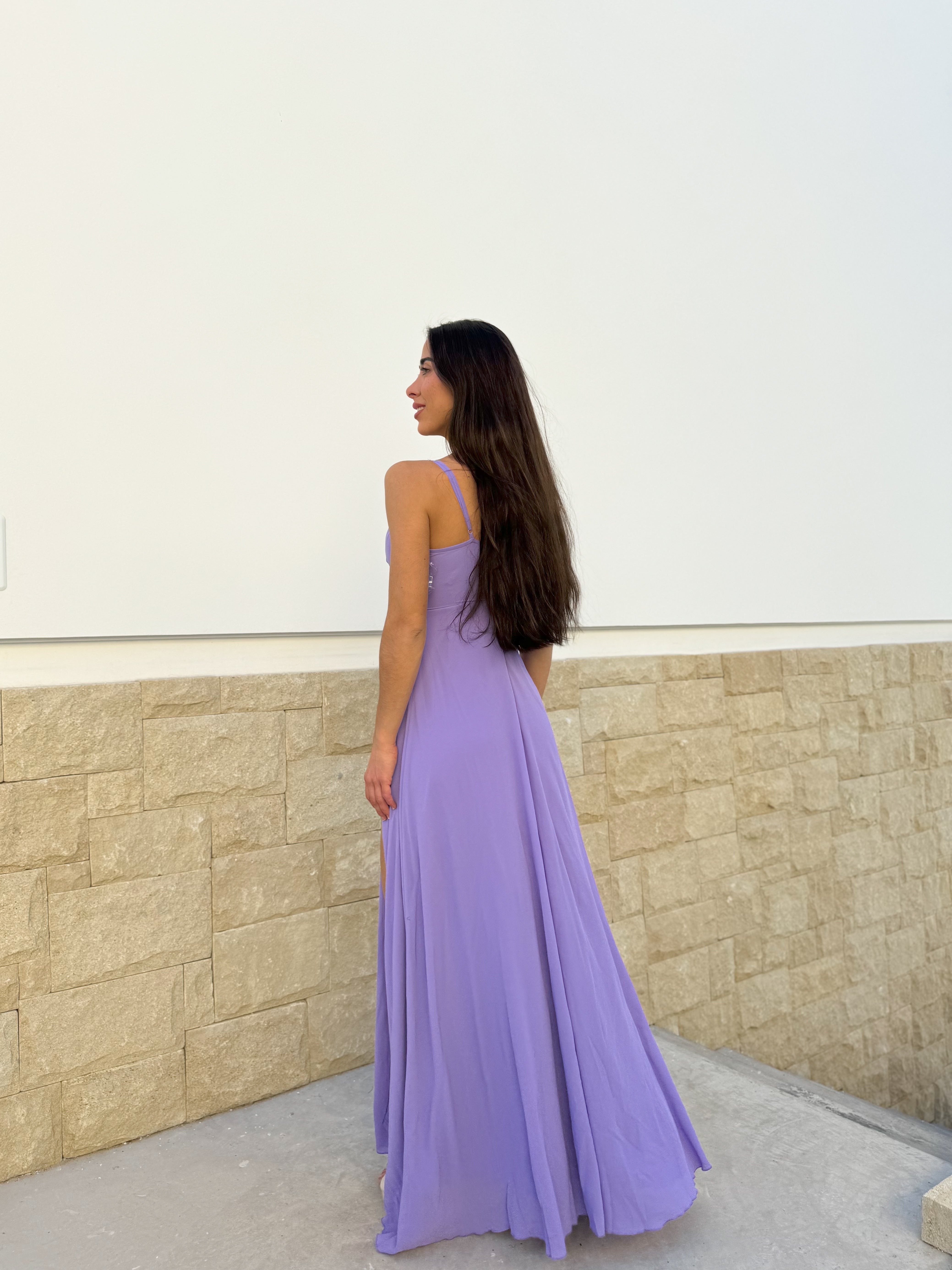 Lilac crepe peak dress