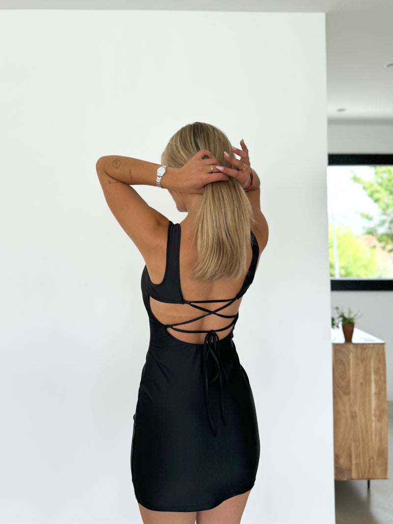 Mini dress black intertwined back