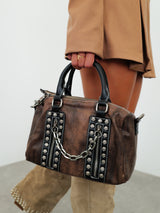 Brown vegan studded handbag