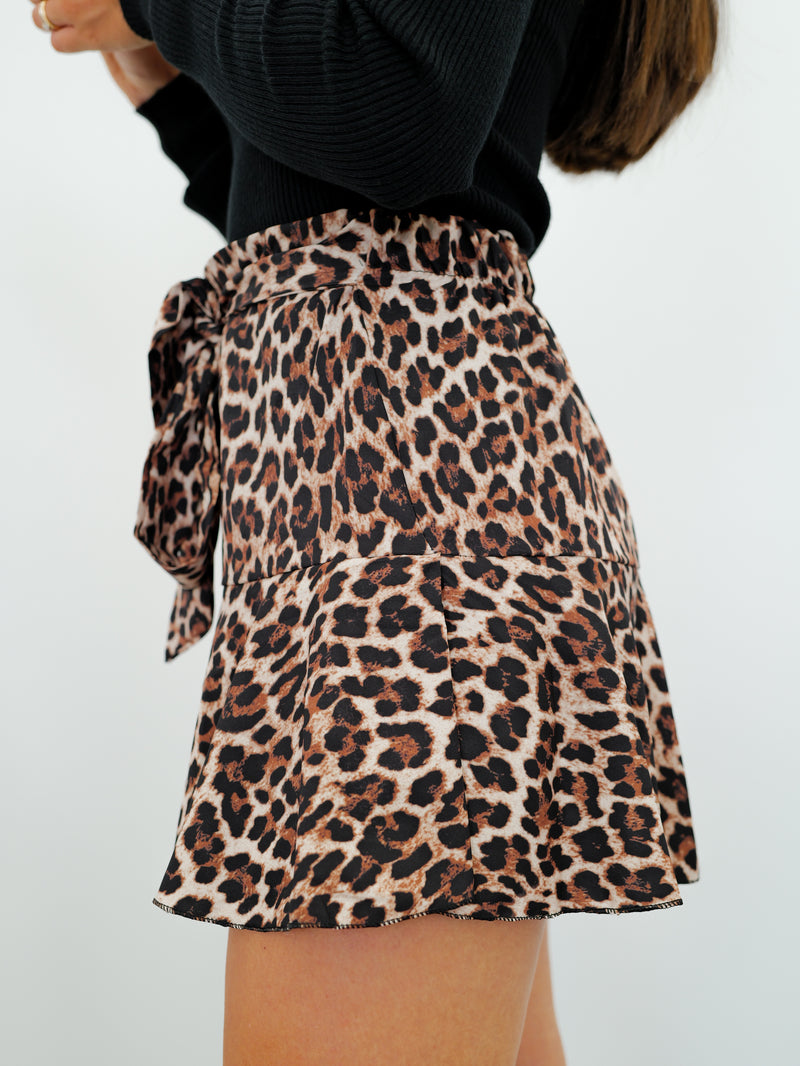 Animal print flowing bow skirt