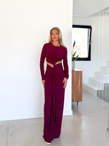 Burgundy slit knot dress