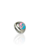 Silver plated blue hearts ring