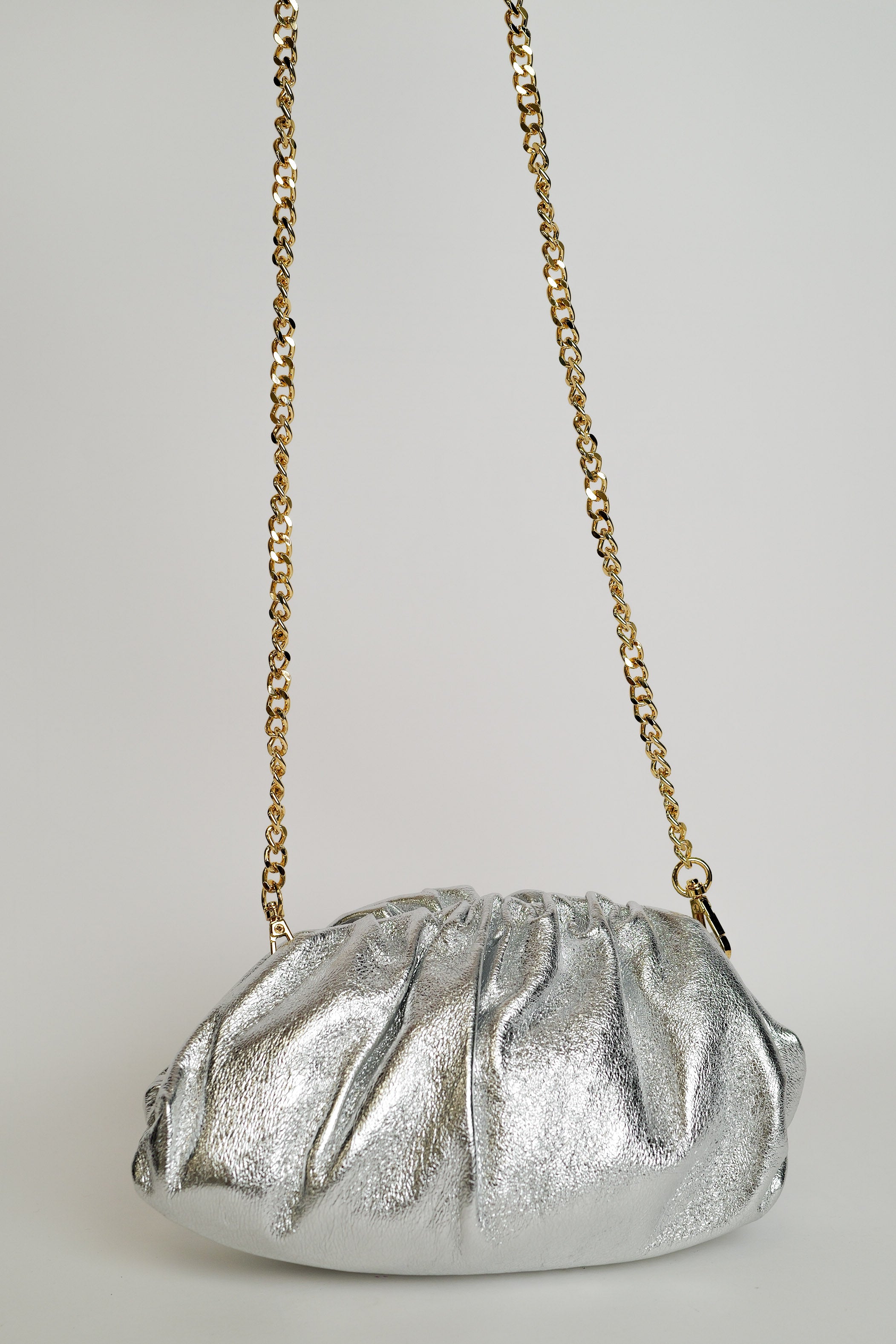 Silver leather clutch