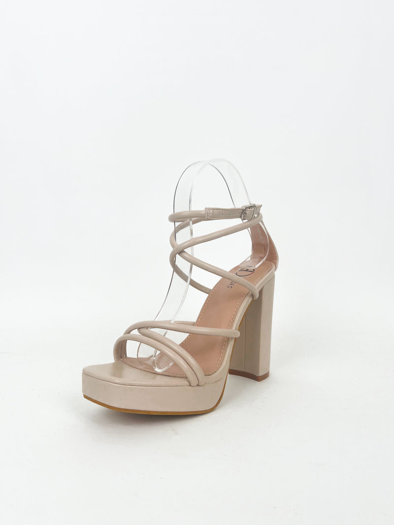 Nude round lace up platform sandal