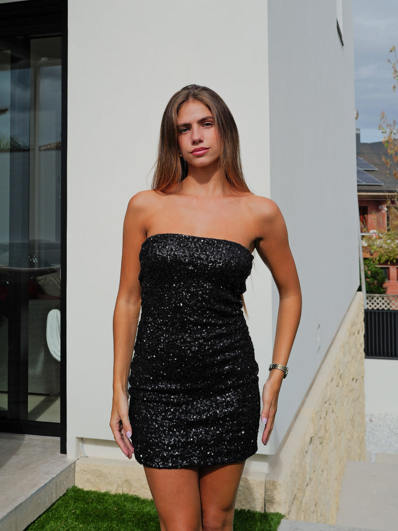 Black glitter mini word dress