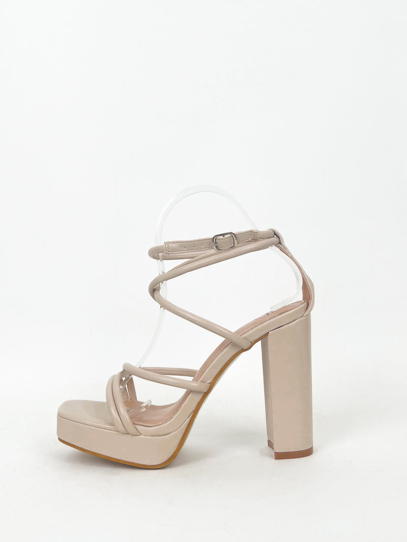 Nude round lace up platform sandal