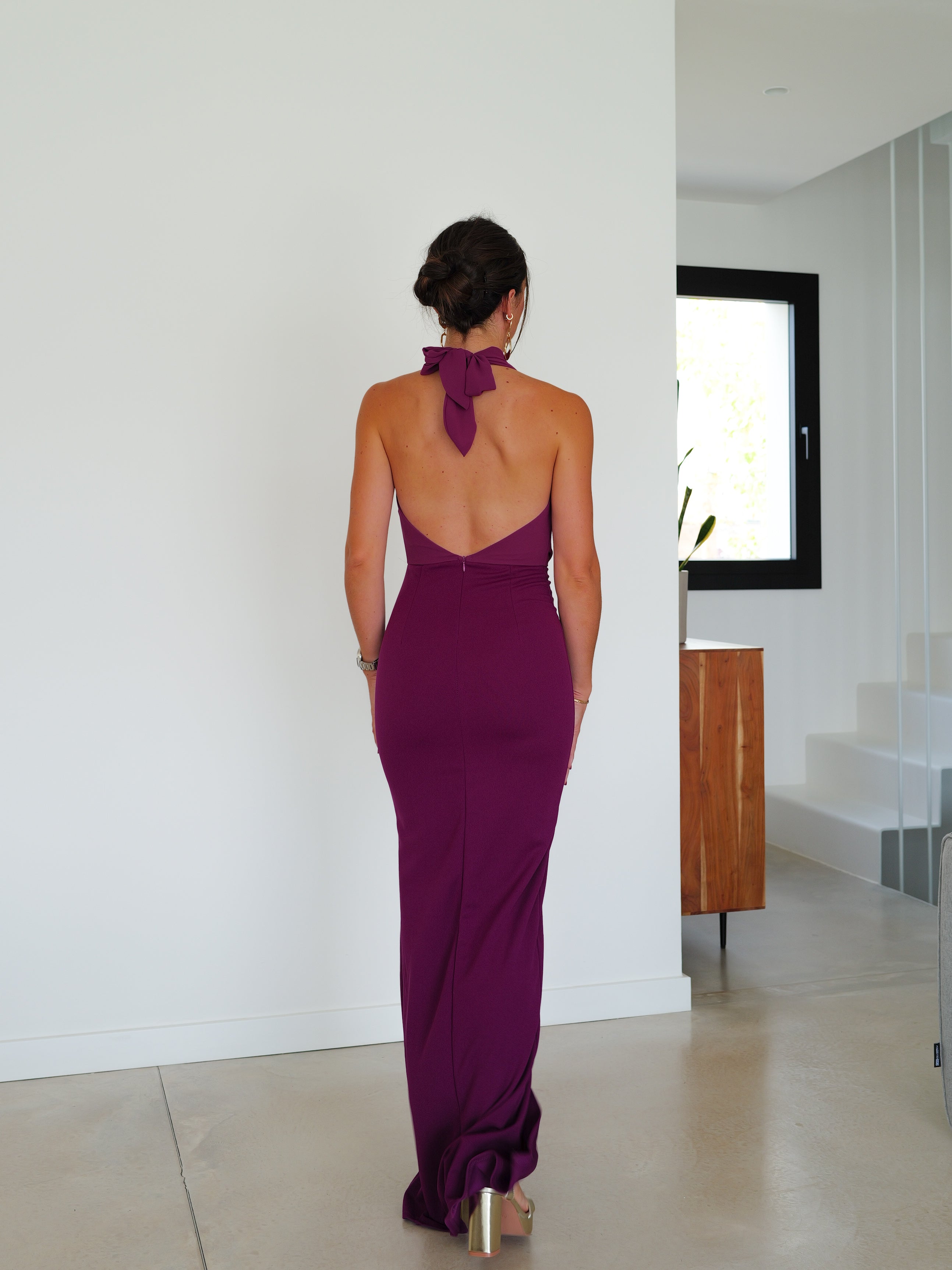 Eggplant tulle waterfall dress