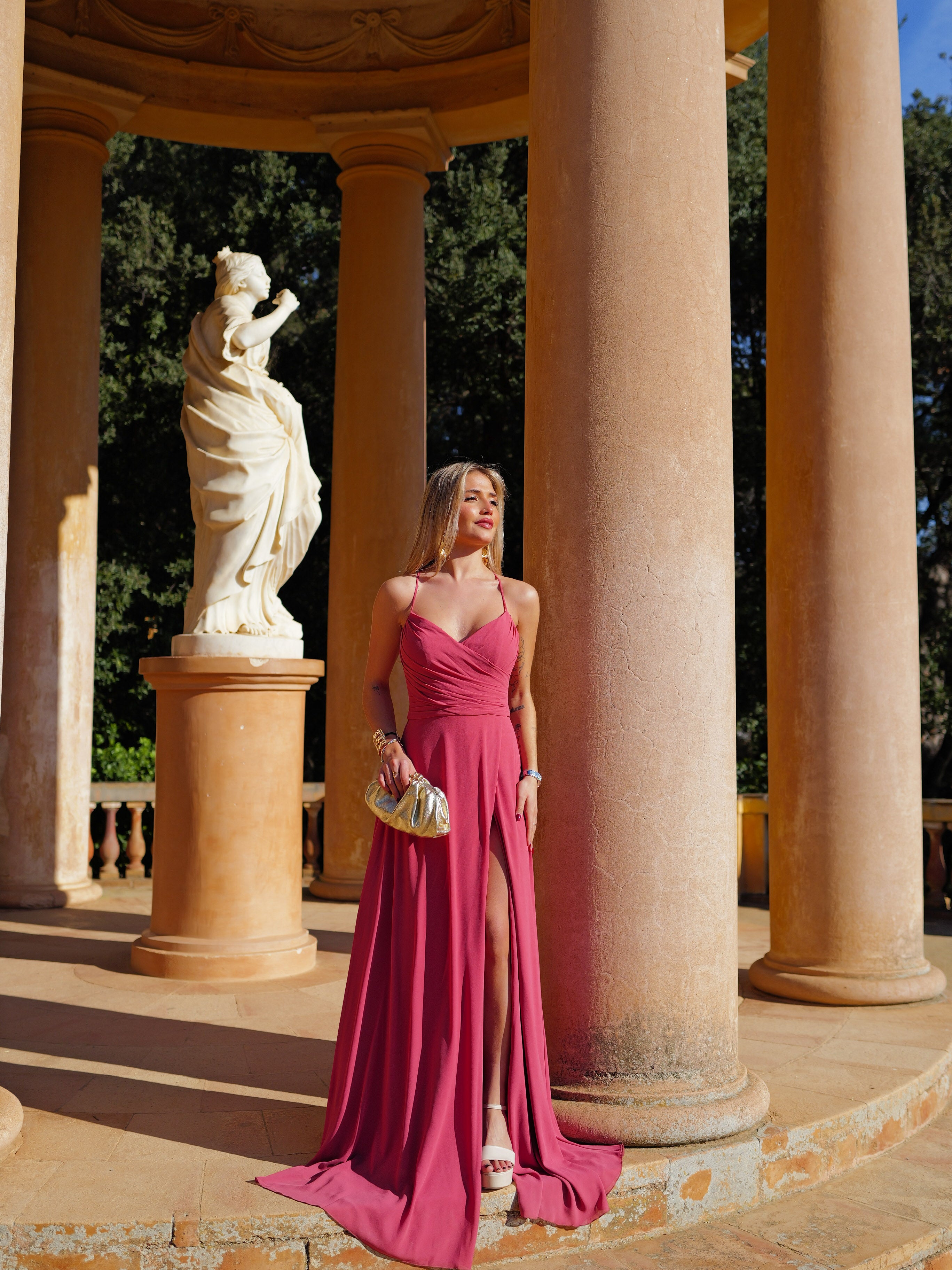 Coral ruffled peak dress