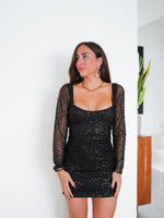 Mini tulle dress square neckline glitter black