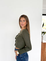 Khaki ribbed button cardigan