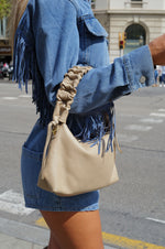 Beige terry leather shoulder bag