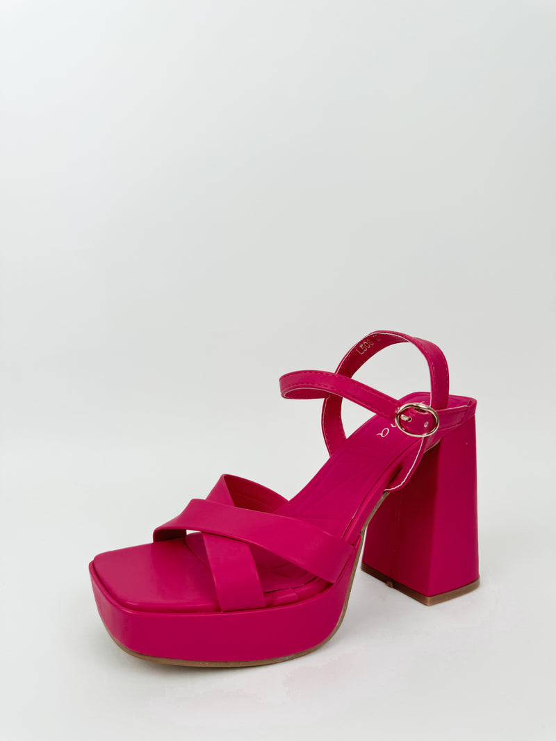 Fuchsia crossed platform sandal