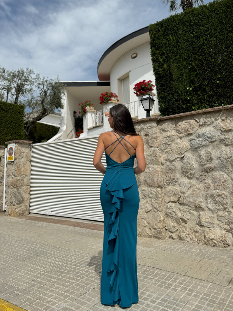 Long dress with petroleum tail