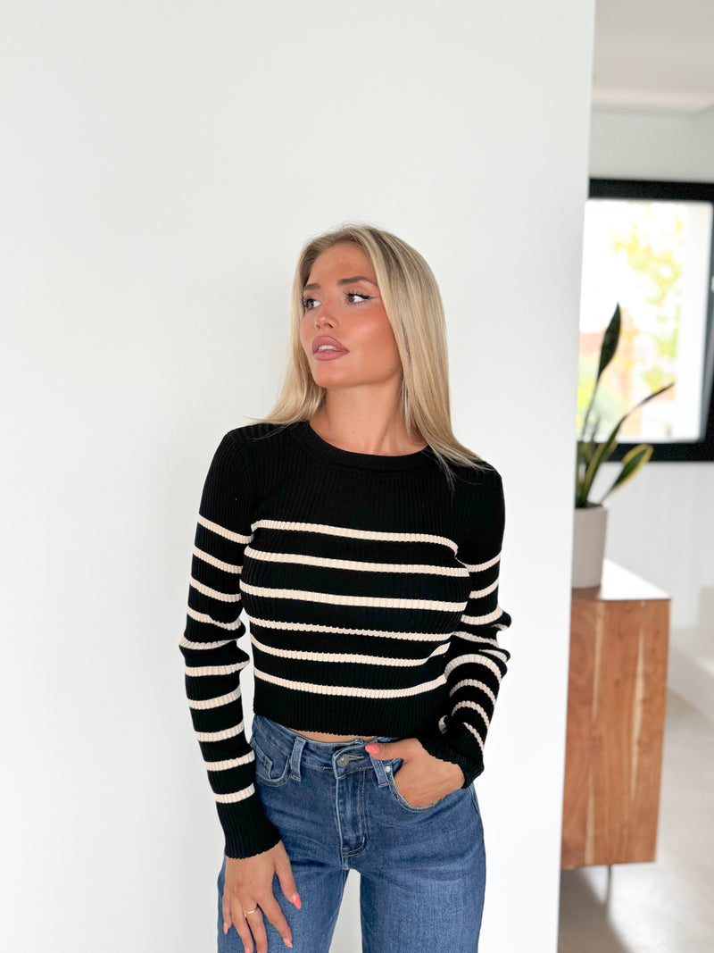 Black striped ribbed sweater