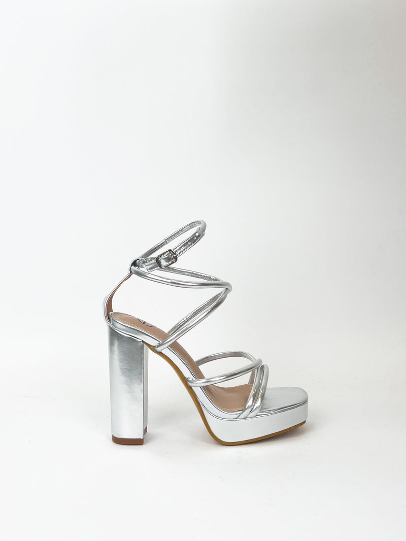 Silver round lace up platform sandal