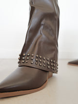 Brown leather effect studded boot