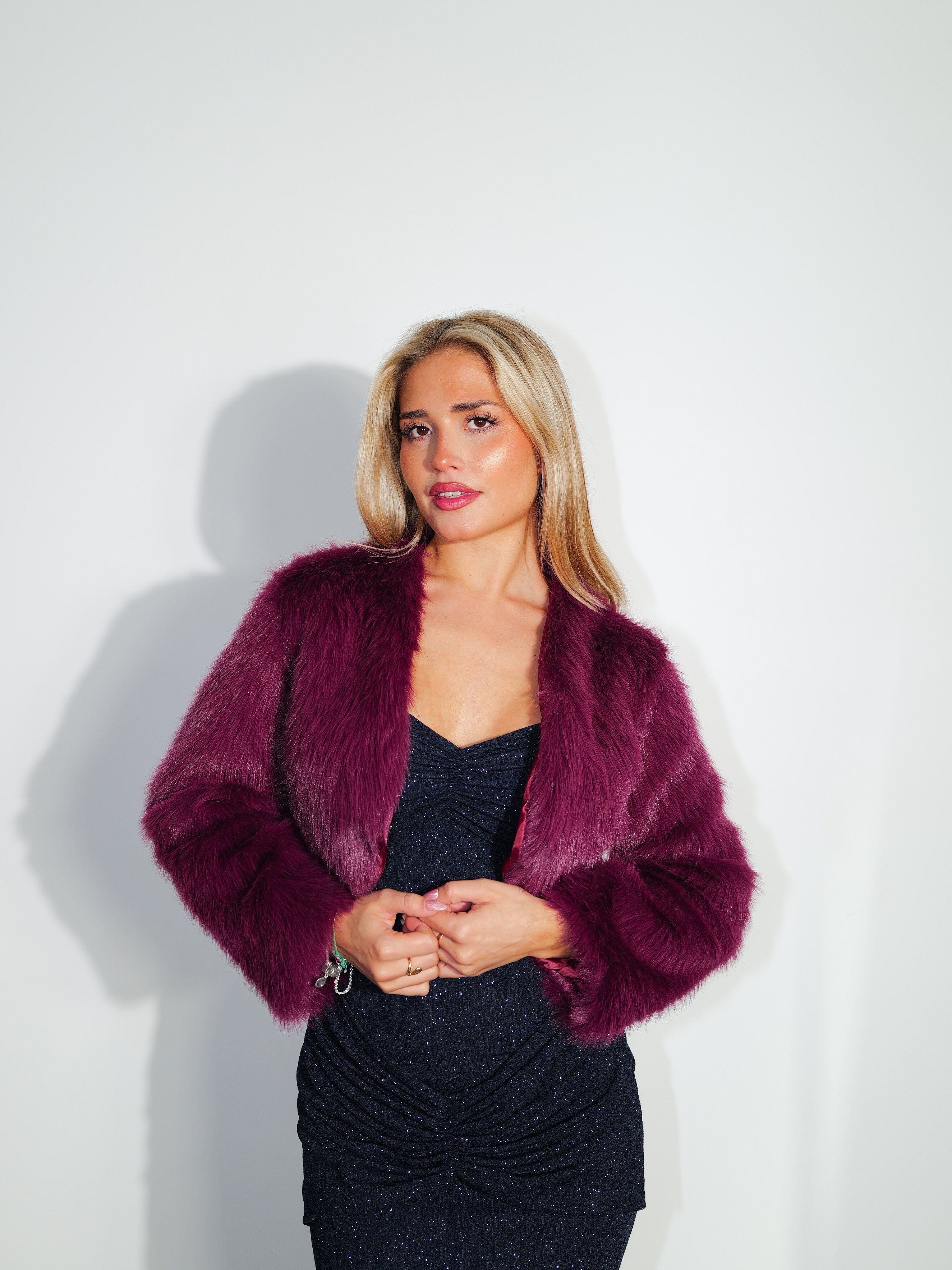 Eggplant mini fur jacket