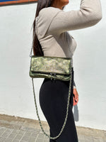 Khaki metallic leather chain bag