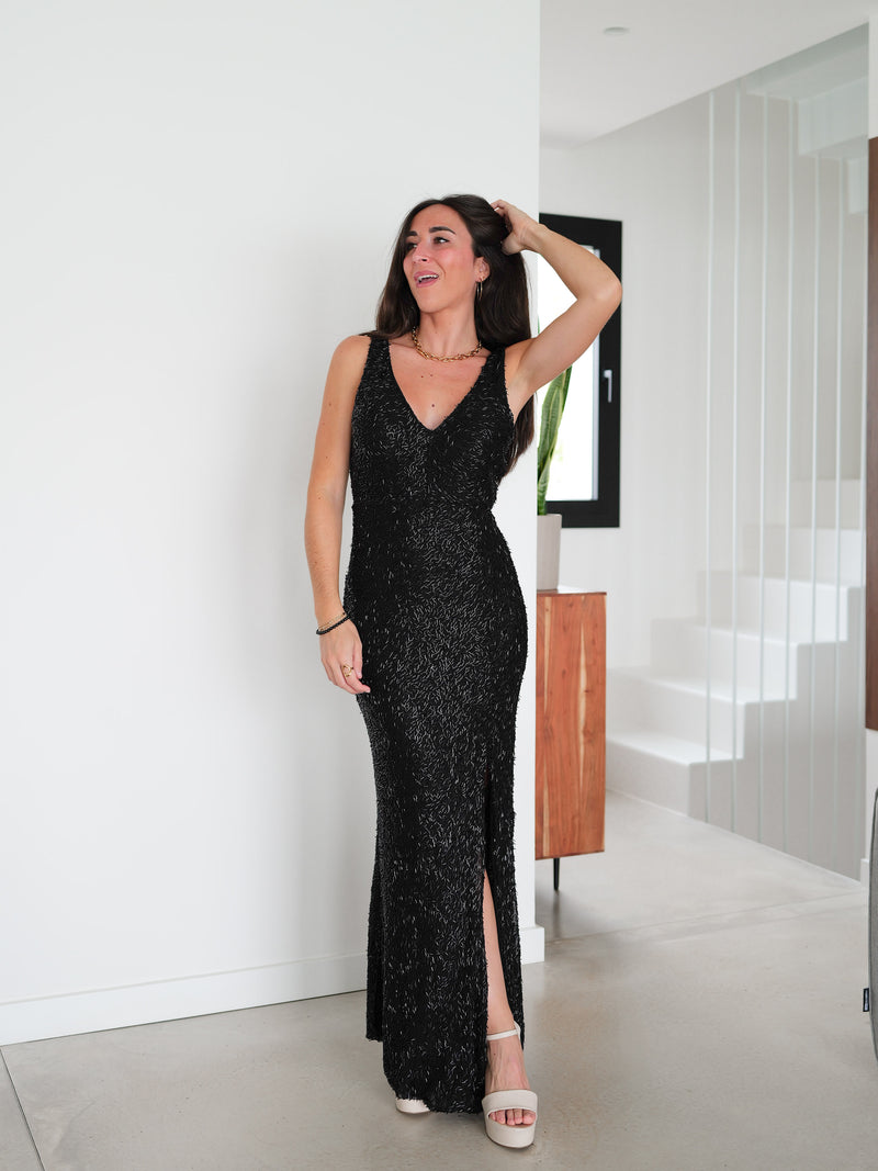 Long dress with black shiny texture