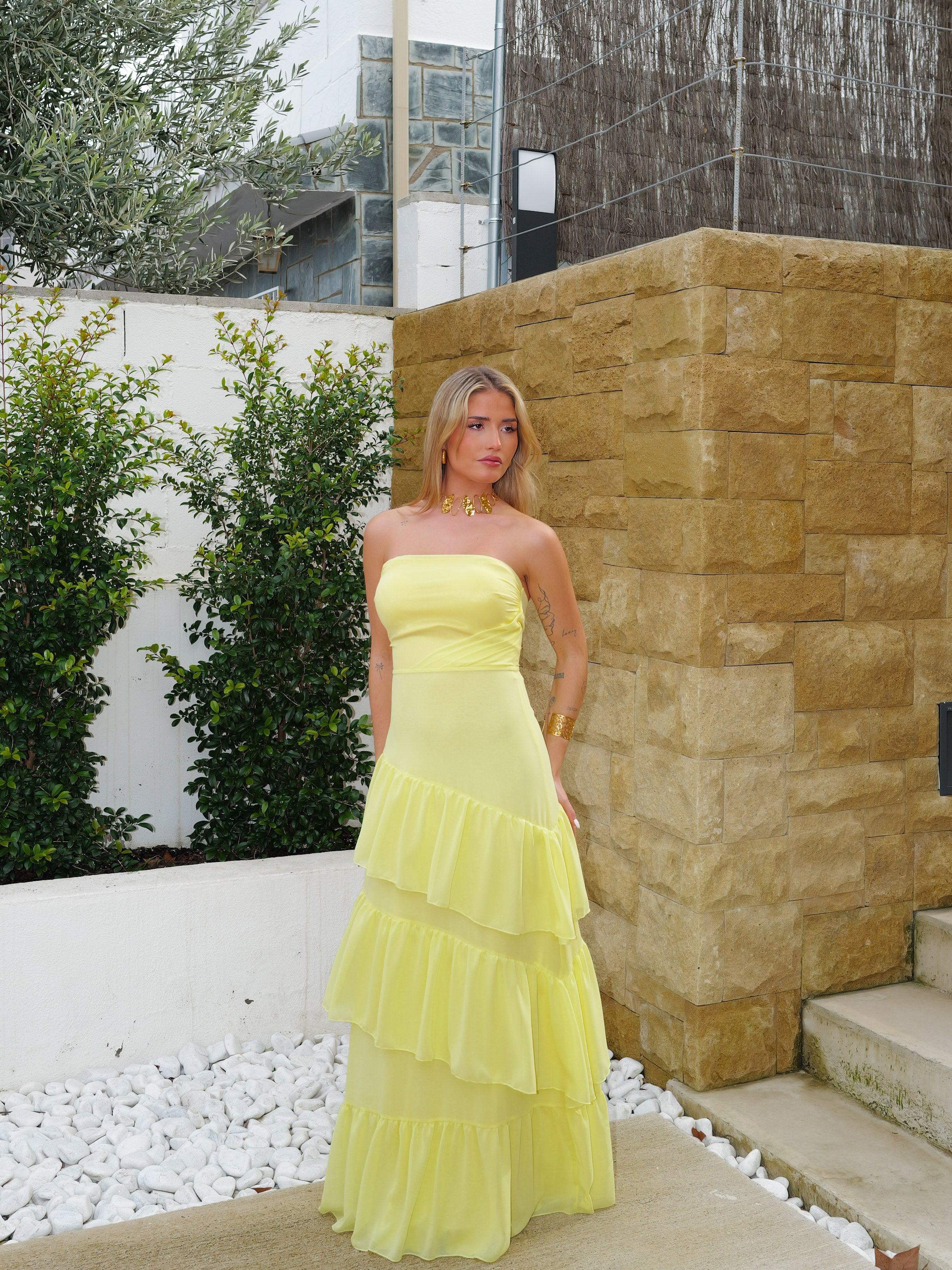 Yellow ruffled dress