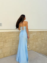 Corset mermaid dress with light blue embroidery