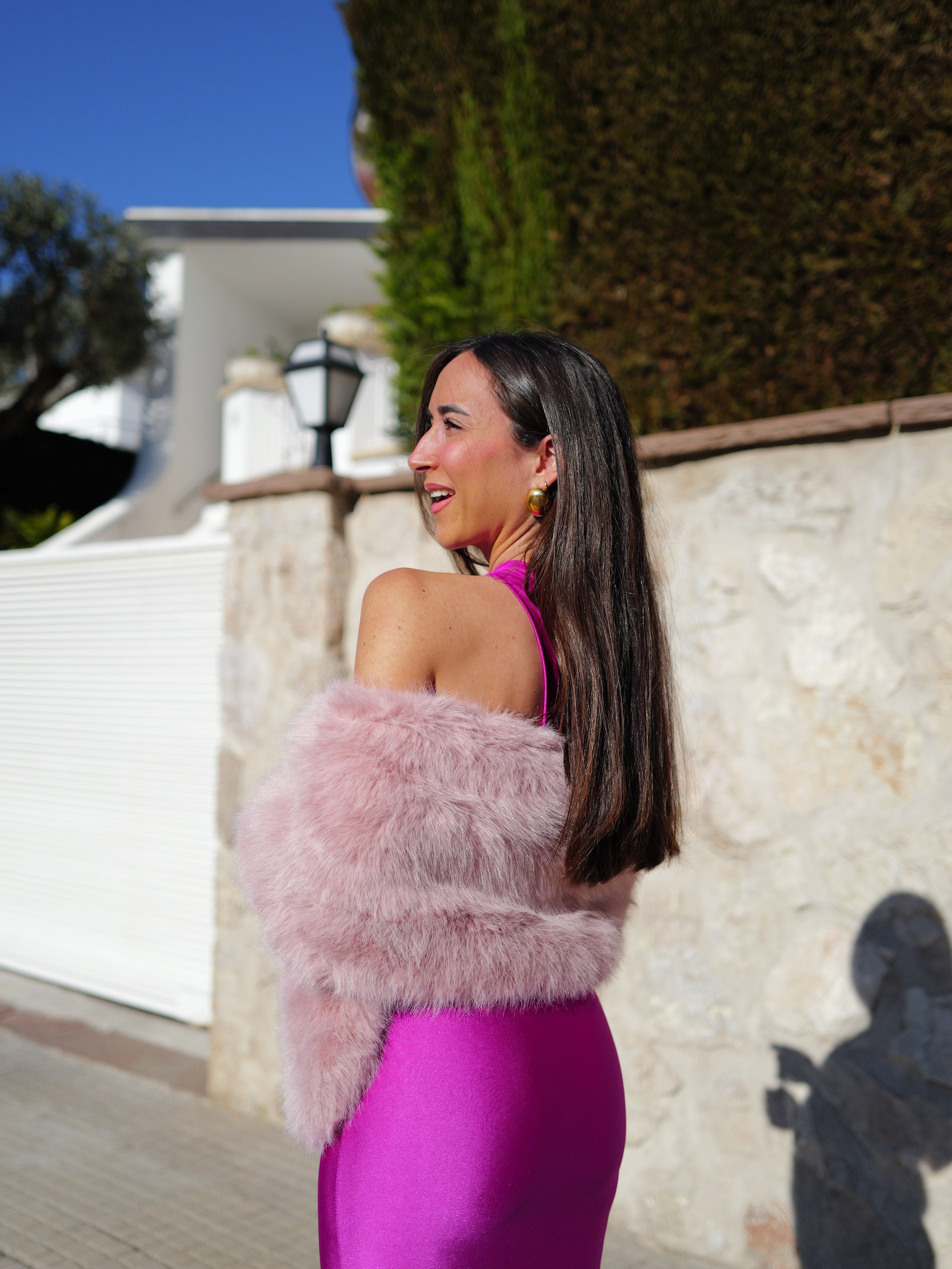 Pink fur event stole