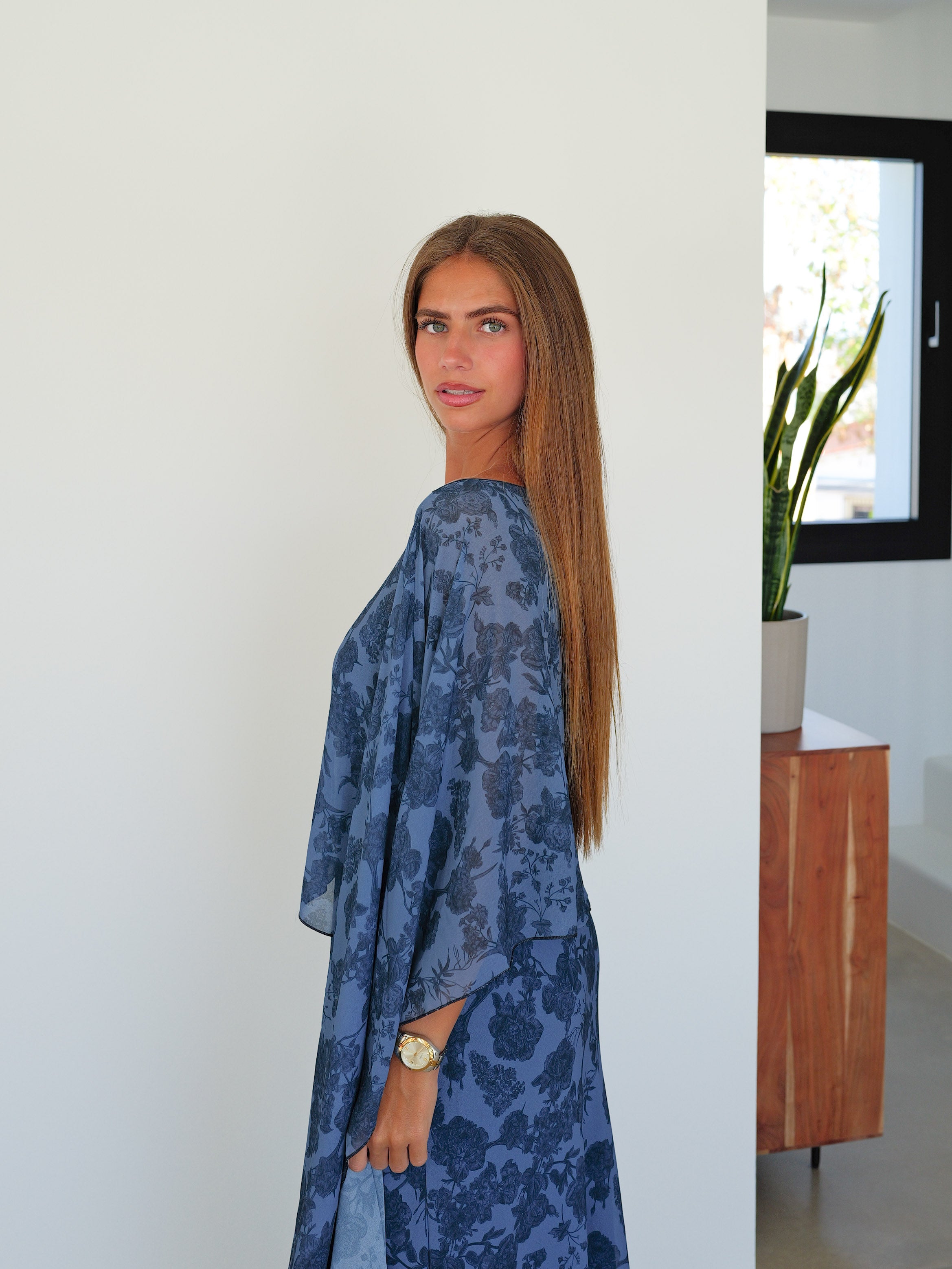 Choker word dress blue print