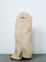 Ivory suede flap heel boot