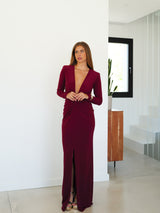 Long burgundy knot dress