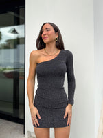 Asymmetrical silver mini lurex dress