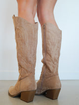 Beige suede cowboy boot