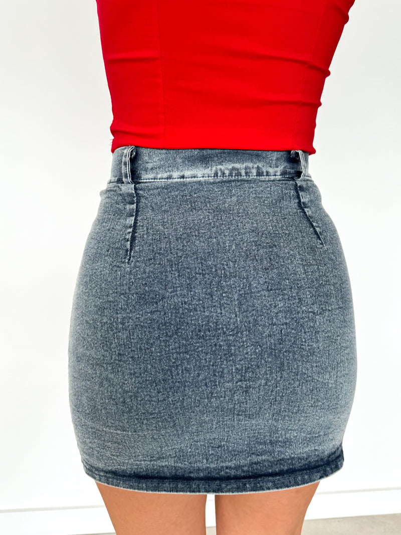 Denim mini tube skirt