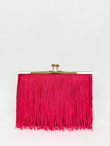 Fuchsia fringed suede clutch