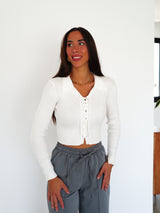 V-neck interlock ribbed sweater white