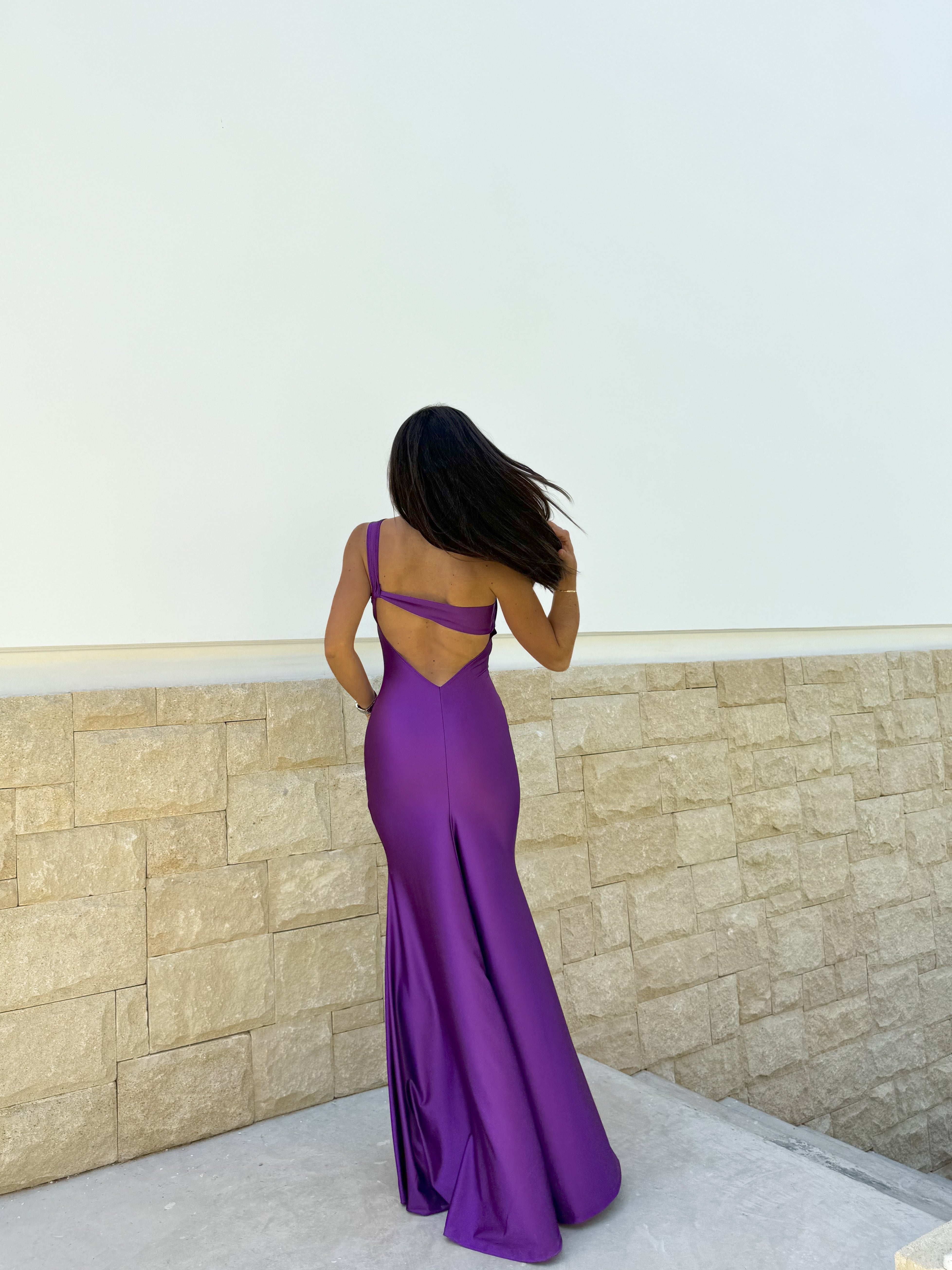 Asym dress purple knot back