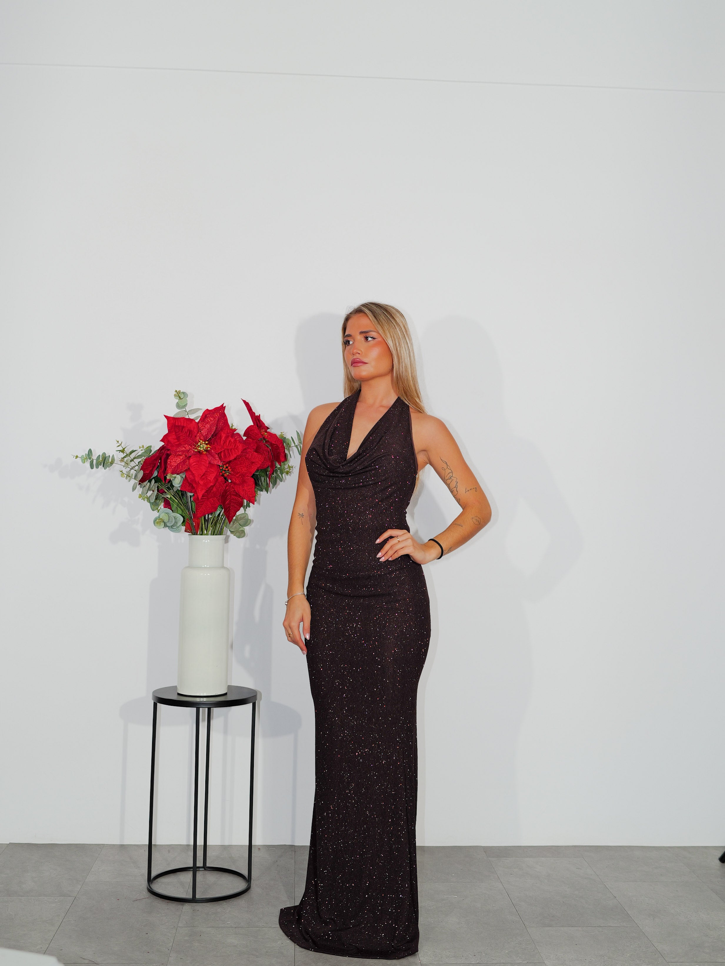 Long dress lurex cascade chocolate