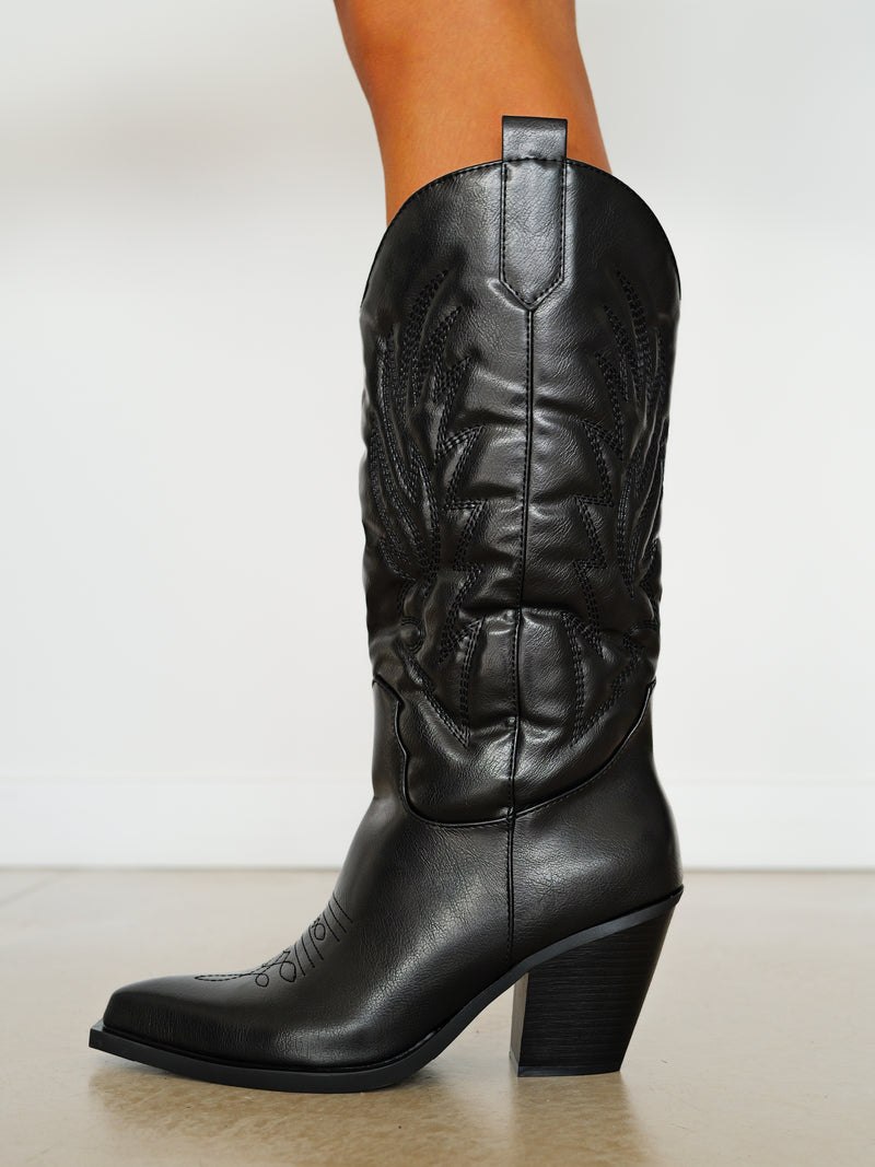 Black cowboy high boot