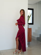 Burgundy draped sleeves dress