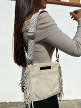 Cream fringed smooth leather bag