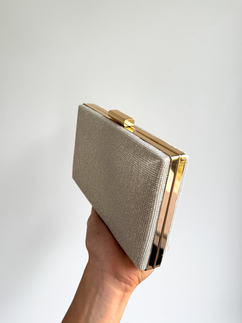 Gold rectangle glitter clutch