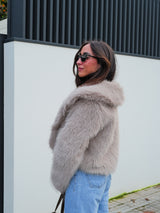 Gray lapel fur jacket