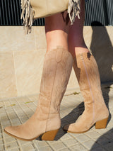 Beige suede cowboy boot