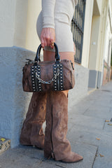 Brown vegan studded handbag