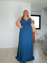 Long dress with draped v-neckline