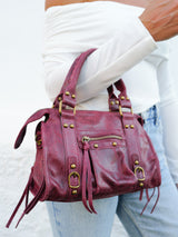 Burgundy matte leather buckles bag