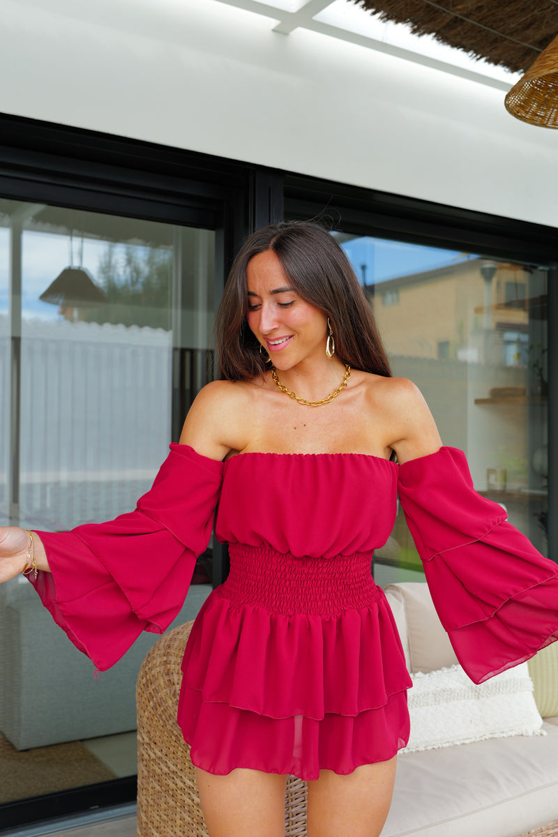 Romantic burgundy mini jumpsuit