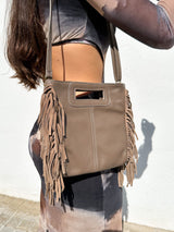 Smooth leather bag taupe bangs